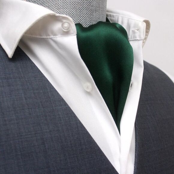 Silk Men's Cravat Ascot Gift Box A196 Emerald green - Picture 8 of 10